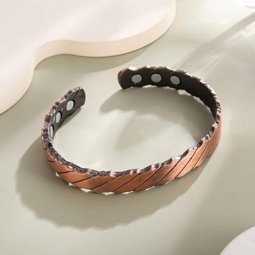 Resizable Alloy Copper Color Bracelet Vintage Twisted Magnetic Opening Bracelet Copper Adjustable Vintage Bangle Women