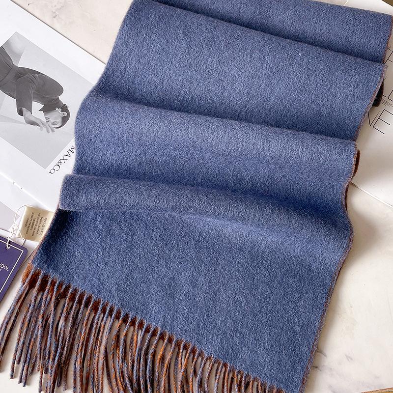 100 pure wool scarves for men's autumn and winter gray double-sided high-end gift boyfriend men's cashmere shawl