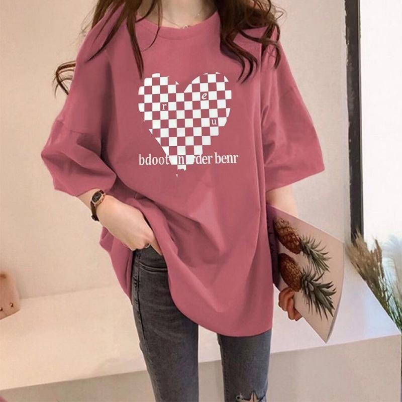 Cotton Loose Mid-length T-shirt Women's Summer Short-sleeved Heart-shaped Love Top Tide