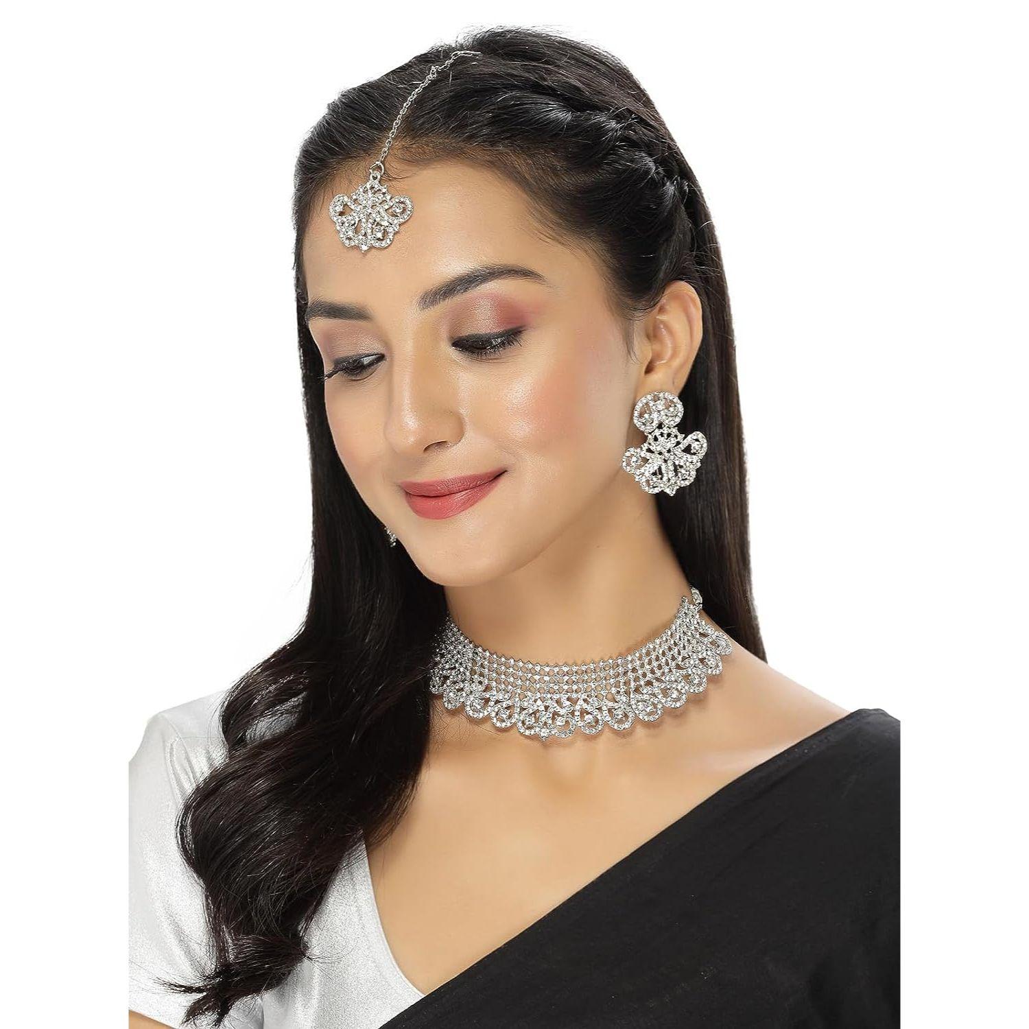 

Sukkhi Универсальный родиевый серебряный комплект ожерелья-чокера с шипами и камнями для женщин