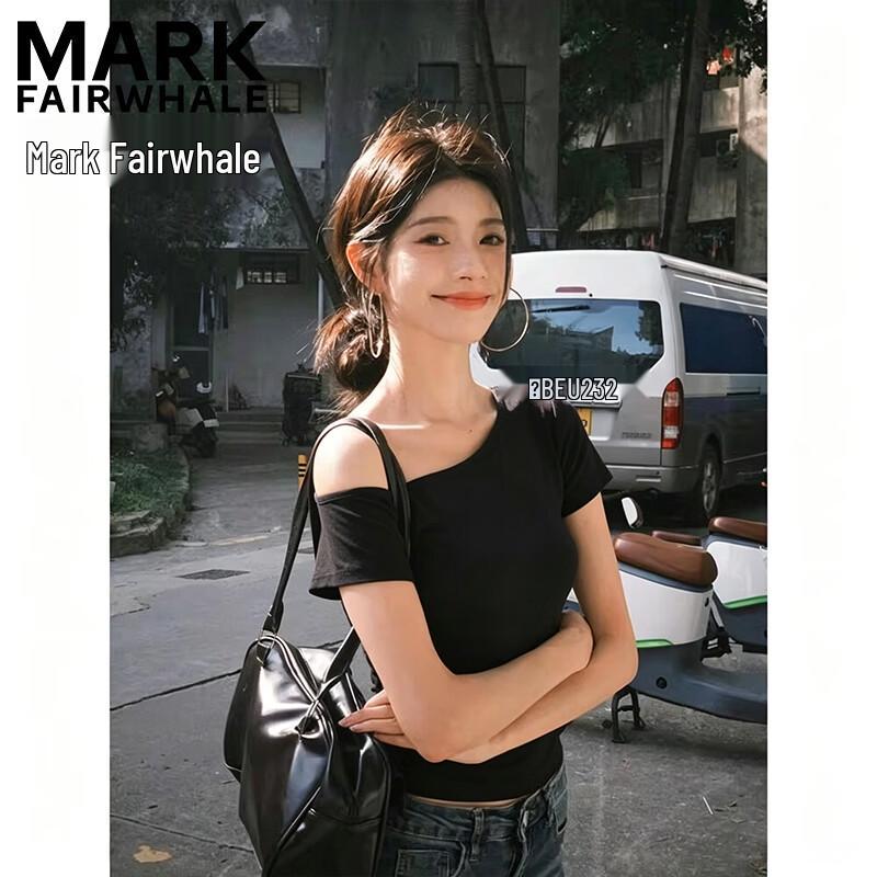 Mark Fairwhale Women's Off-Shoulder Slim-Fit Short Sleeve T-Shirt