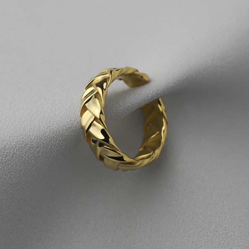 

Versatile High-End Chunky Cable Knit Ring: Textured S925 Sterling Silver, Gold-Plated Women s Jewelry Adjustable