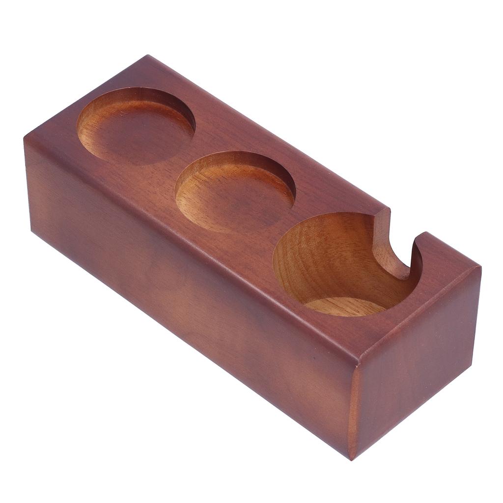 3‑Slots Wood Coffee Tamper Holder Portafilter Storage Stand Tamping Station Coffee Color