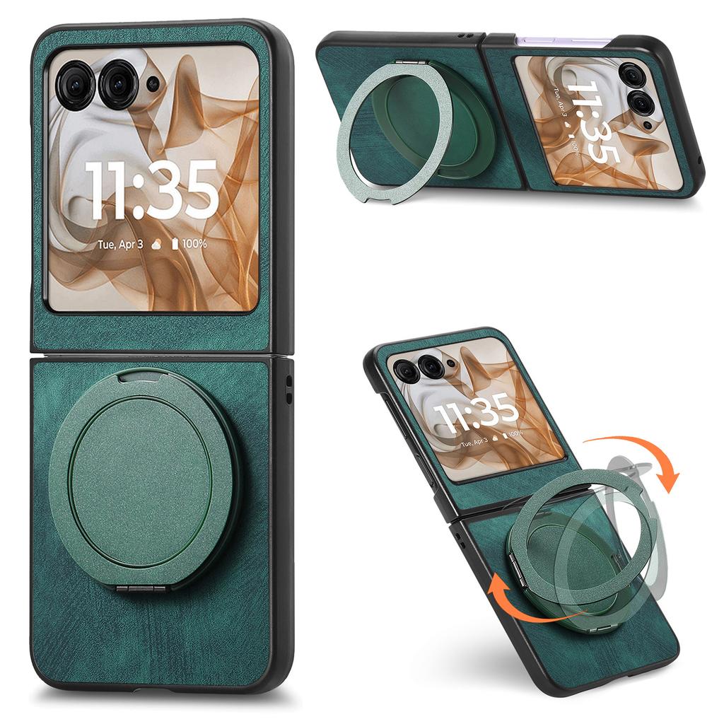 For Motorola Razr 60/Motorola Razr 50 5G Phone Case with Rotating Kickstand Stress Relief Retro Leather Back Cover