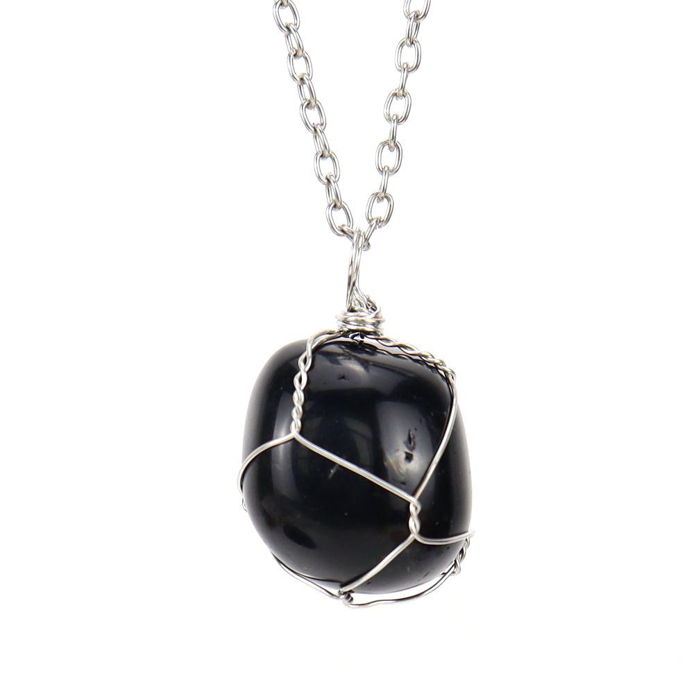 Handmade Silver Wire Winding Irregular Conformal Natural Stone Crystal Rough Stone Pendant Necklace N670