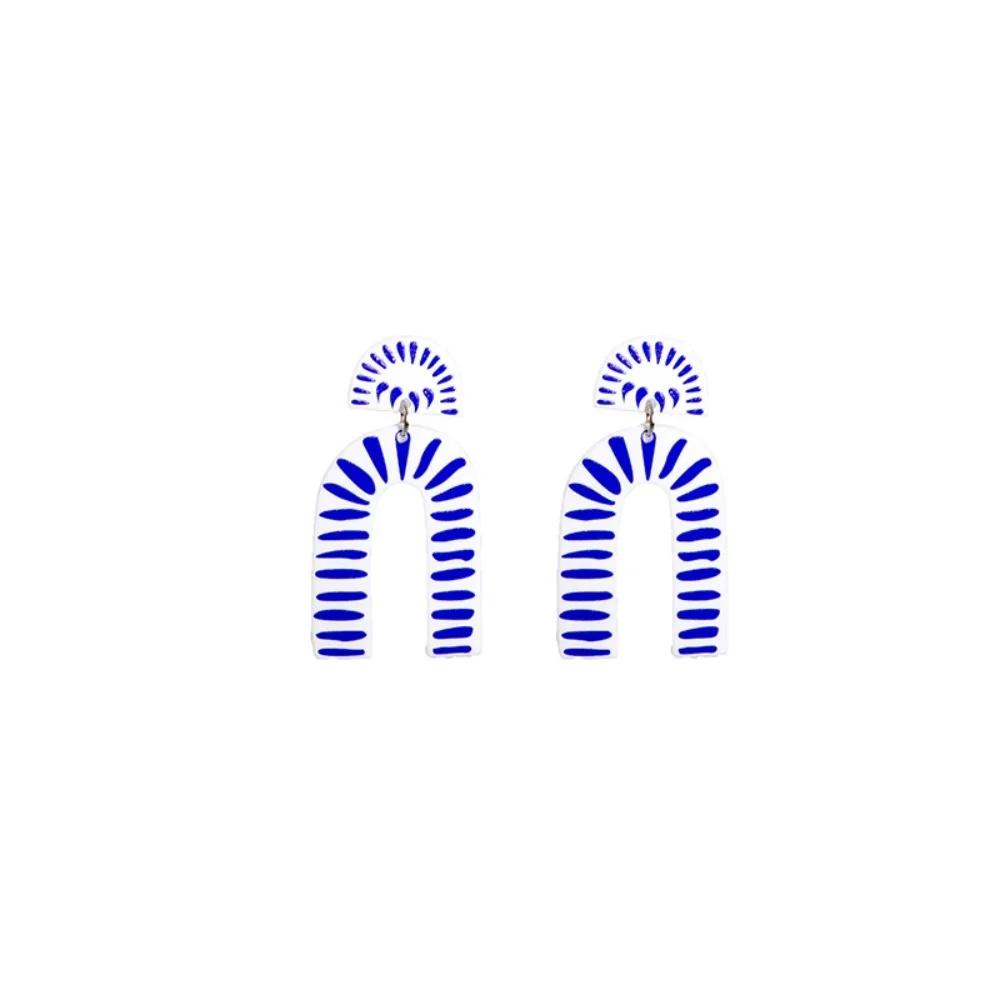 Vintage Blue and White Porcelain Earrings Wave Point Elegant Elegant Geometric Earrings Electroplating Geometric