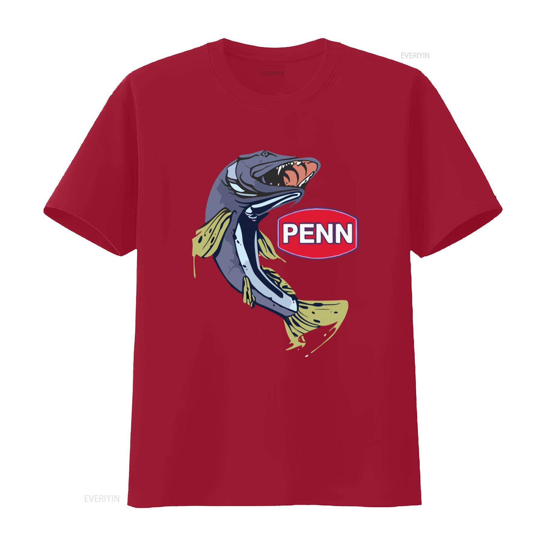 PENN Fishing Equipment Company Logo Mens Black T Shirt Size S 3XL with Cool Fish Print vintage Washed Breathable Comfortable S