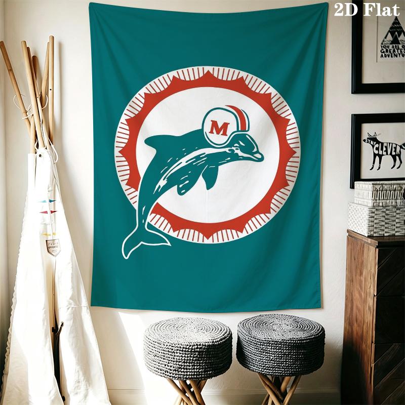 Miami Dolphins Wandteppich Ästhetisches Wandbehang Gedruckter Stoffdecke Dekorative Wandteppiche für Schlafzimmer Wohnzimmer Heimdekoration