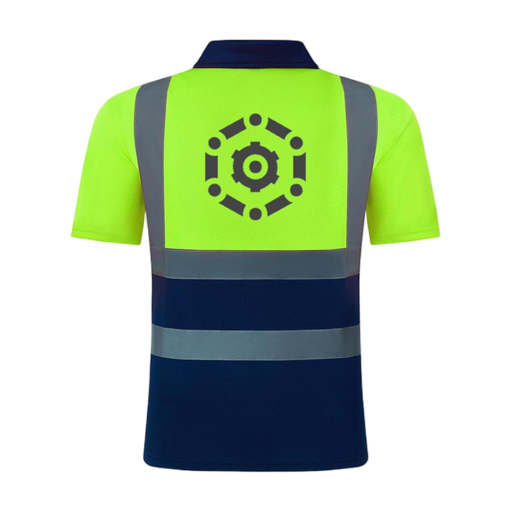 Short Sleeve Polo Collar High Visibility Work Shirt with Reflective Strips for Road Construction and Wear