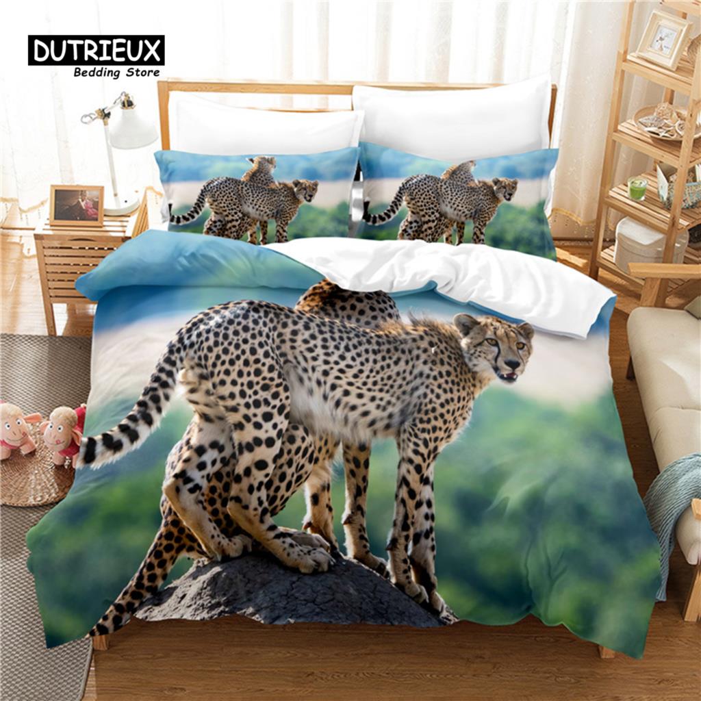 Leopard Bedding Set, 3Pcs Animal Duvet Cover Set, Soft Comfortable Breathable Duvet Cover, For Bedroom Guest Room Decor