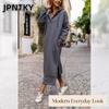 JPNTKY Women's Fashion Autumn Winter Long Sleeve Solid Color Print Casual Dresses