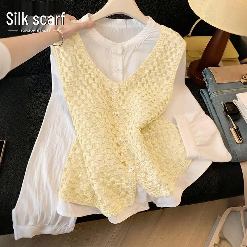 Sibeishe Pure Cotton V-Neck Knit Vest One Size
