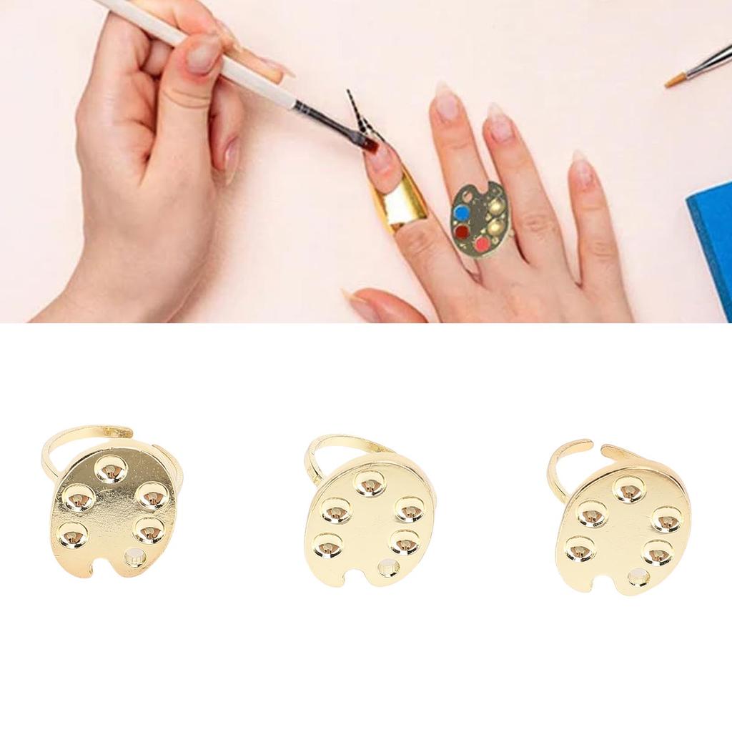3PCS Mini Nail Art Palette Finger Rings Aluminum Wearable Metal Manicure Palette Nail Polish Mixing Plate for Nail Art Display