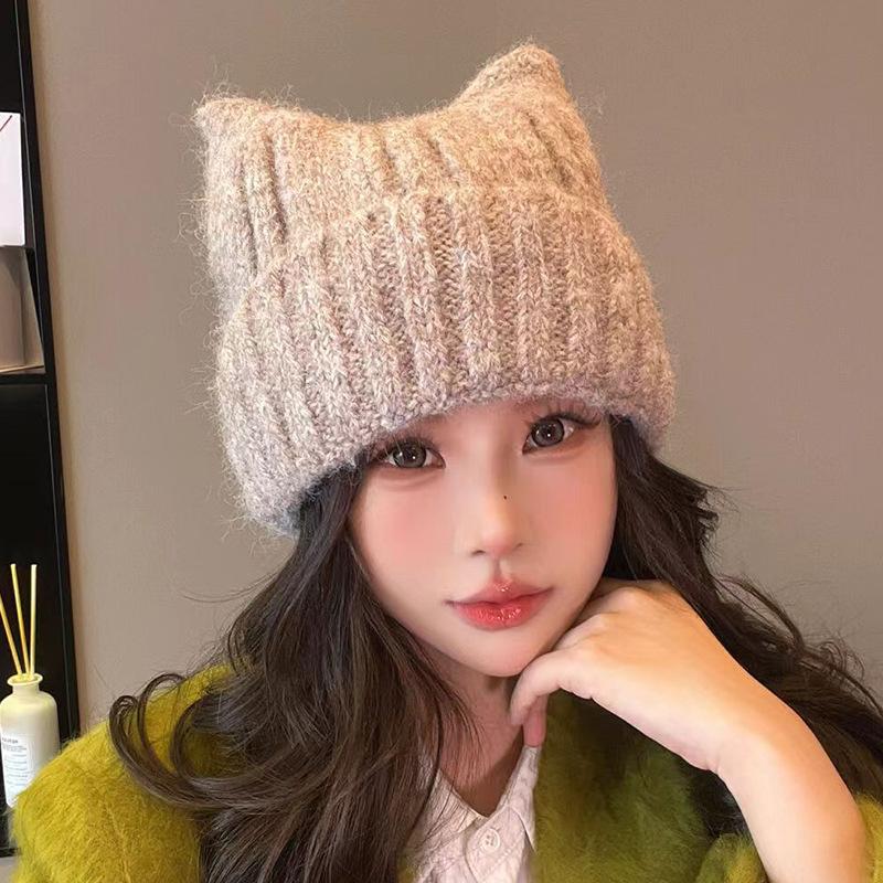 Cartoon Knitted Hat for Women Korean Style Solid Color Fashionable Versatile Wool Hat Outdoor Windproof and Warm Pull Out Hat for Men