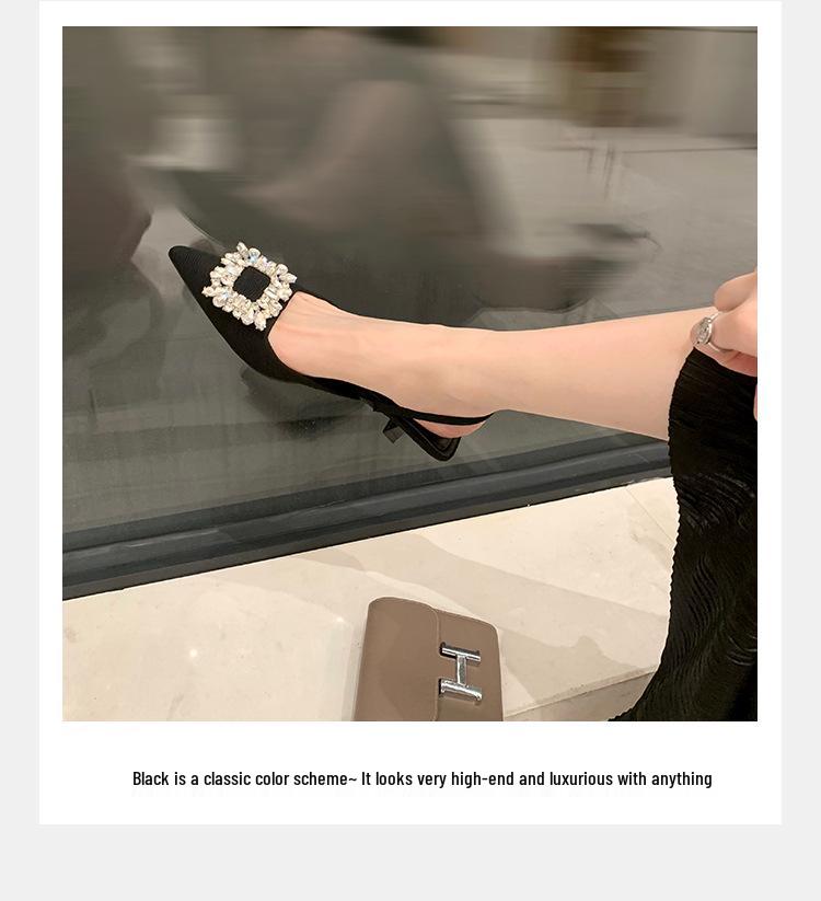 2024 Summer Wizard of Oz Rhinestone Buckle Pointed Toe Backless Heels - Women's One-Strap Closed Sandals