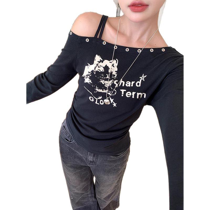 White Asymmetrical One-Shoulder Long-Sleeve Top for Women - 2025 Early Autumn Style