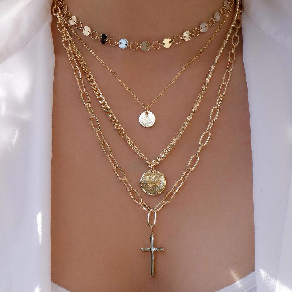 Vintage Gold Color Multiple Styles Necklace For Women Trendy Multi-Layer Disc Pendant Necklaces New Tendyaces Set Jewelry Gifts
