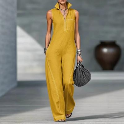 Mono de mujer sin mangas, mono largo casual con bolsillos, mono de una pieza con cremallera y cuello alto para verano