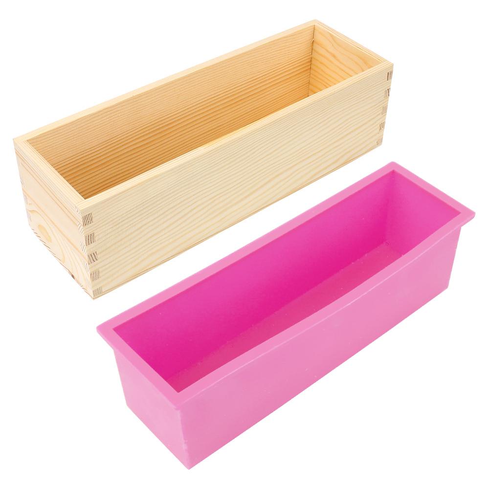 Toast Kuchen Kastenform Silikon Seifenform mit Holzbox Rechteckig Backen DIY Handgemachtes Werkzeug