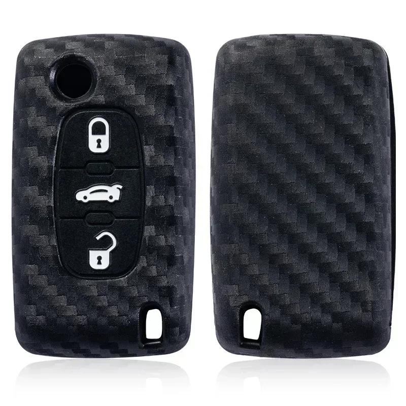 Carbon Fibre style Car Flip Key Case Cover for Peugeot 107 207 307 308 407 607 3008 5008 for Citroen Xsara Picasso C5 C6 C8