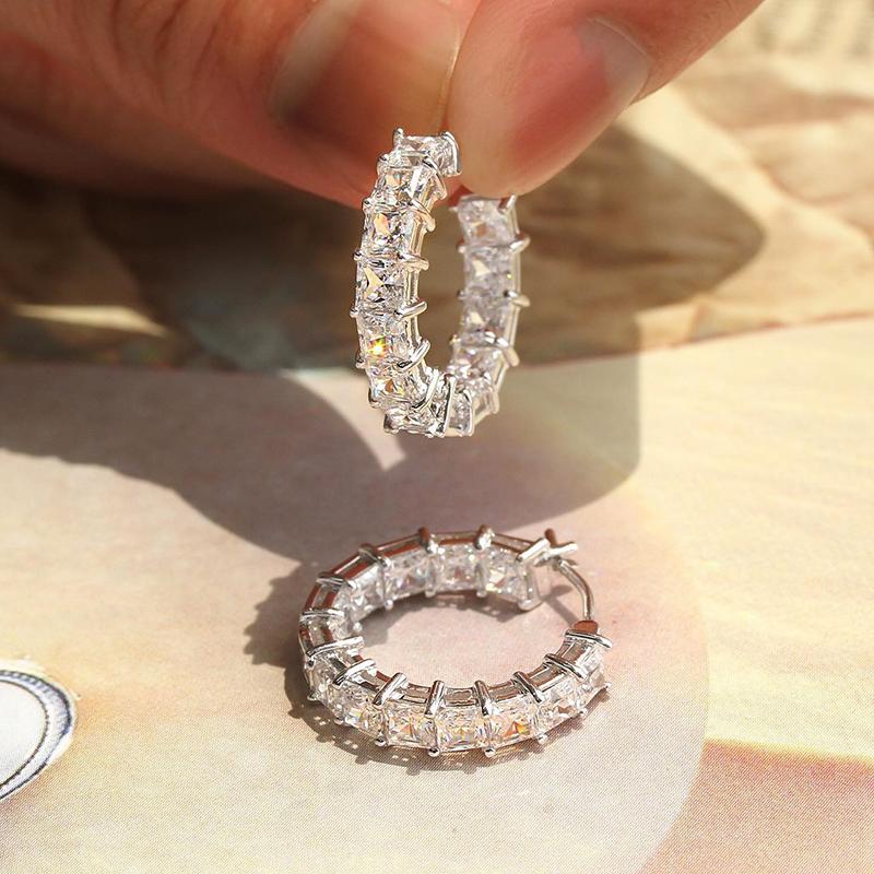 Huitan Fashion copper Color Cross Hoop Earrings for Women Full Crystal Cubic Zirconia Statement Female Earrings Trends Zircon