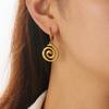 Gold Plated Stainless Steel Spiral Drop Hoop Earrings for Women
