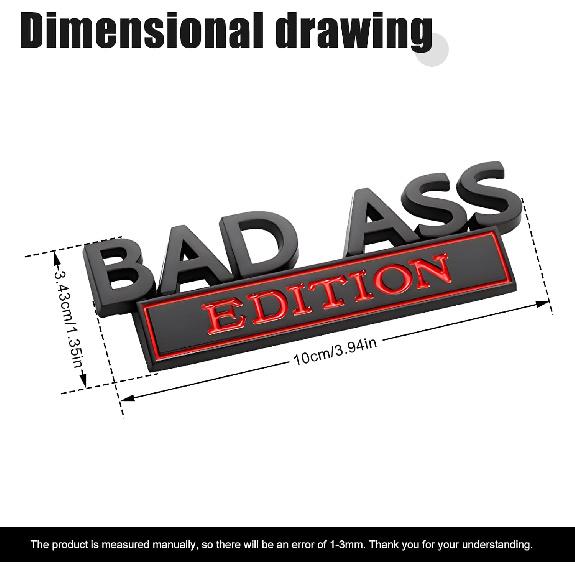 2Pcs Car Bad Ass Edition Emblem, 3D Fender Badge Decal Replacement, Auto Accessories for Tailgate Front Grille Hood Trunk Compatible with Car