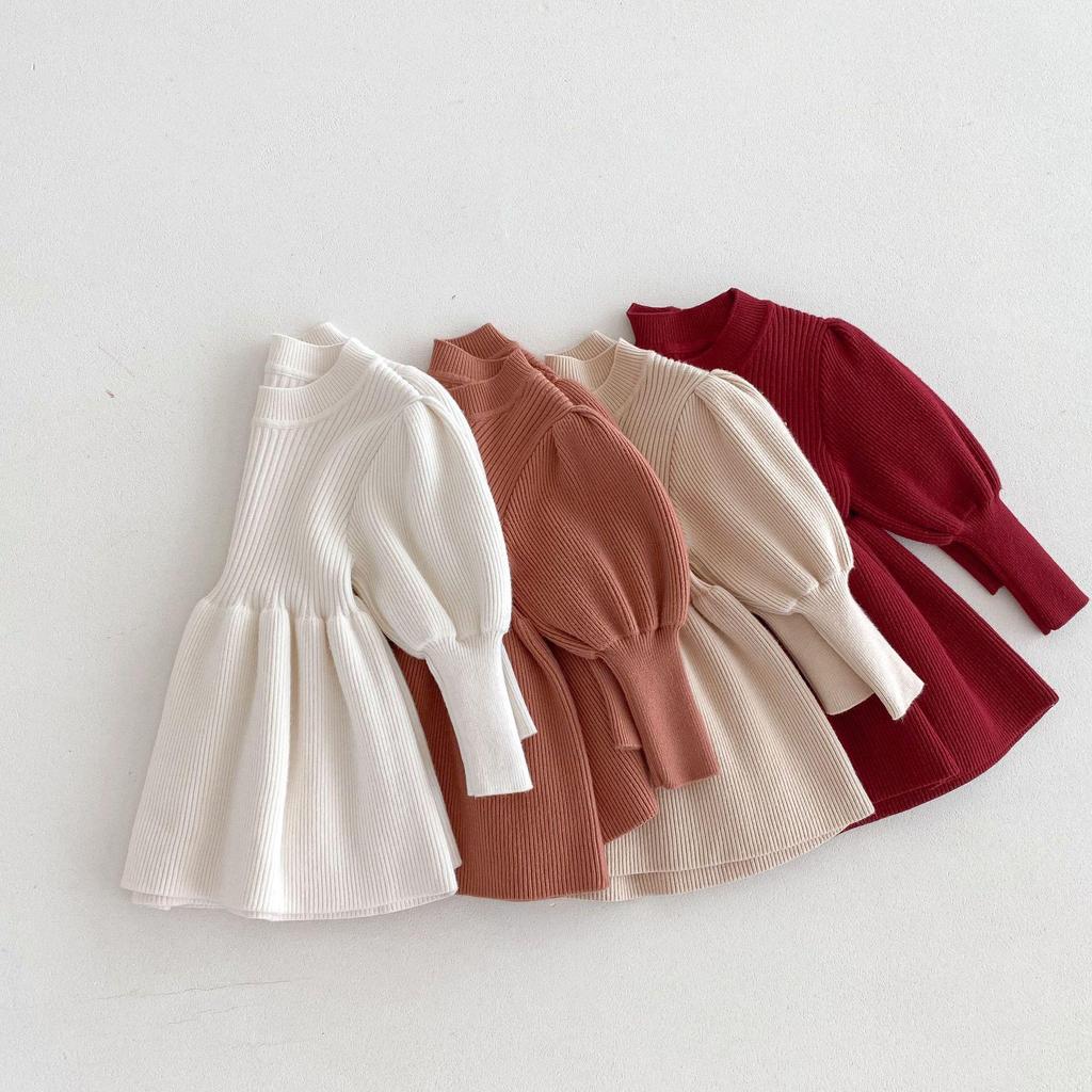 Korean-Style Puff Sleeve Sweater for Girls, 0-5 Years, Autumn Fashion, Knitted Top AY636