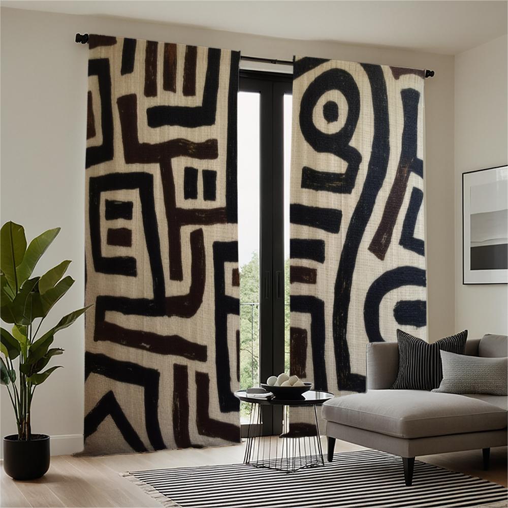 Piece Set High Definition Digital Printed Curtainblack White Geometric Abstract Pattern Curtainhome Decoration Curtain Polyester With Rod Pocket