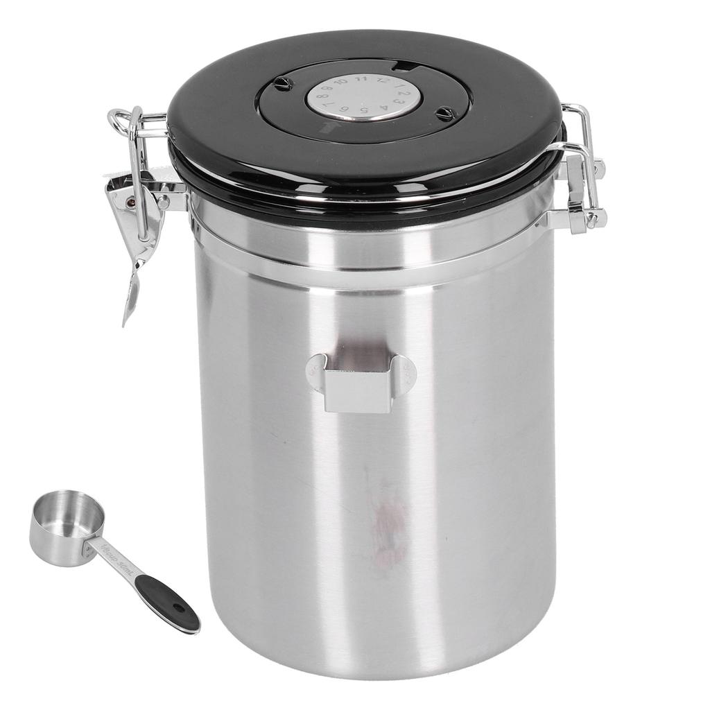 1.8L 304 Stainless Steel Coffee Beans Container with Exhaust Valve  Household Storage Sealing Coffee Beans Jar Kitchen