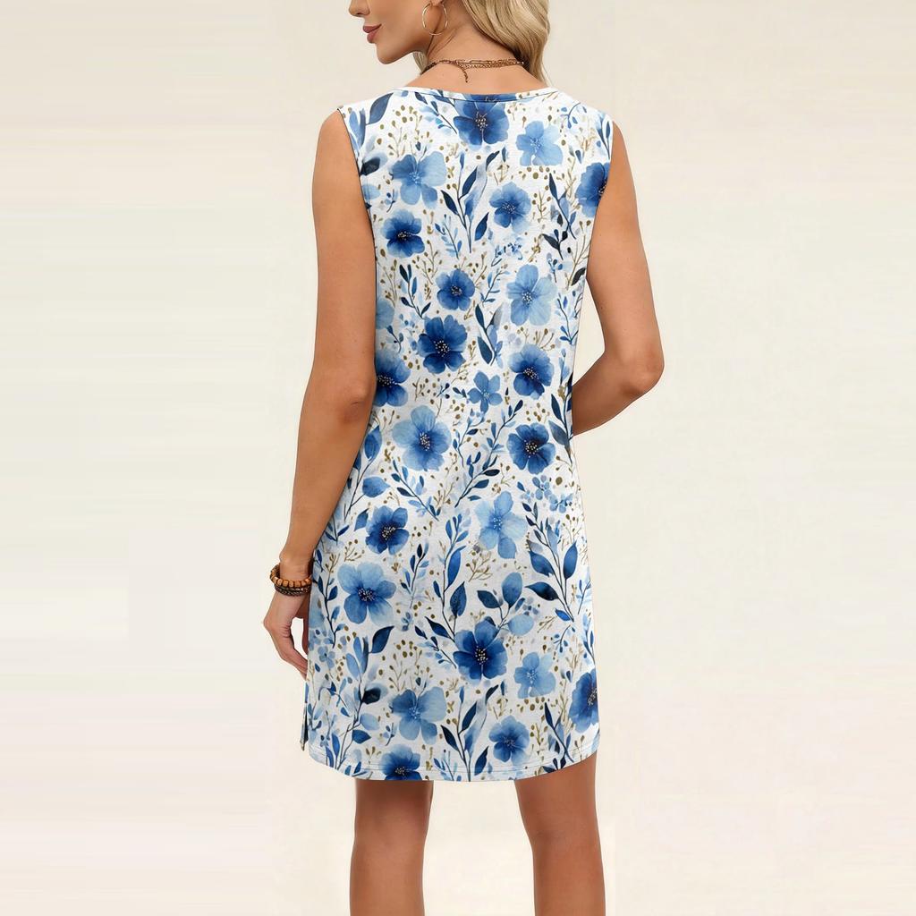 Women's Loose-Fit Casual Printed Split-Hem Sleeveless A-Line Dress