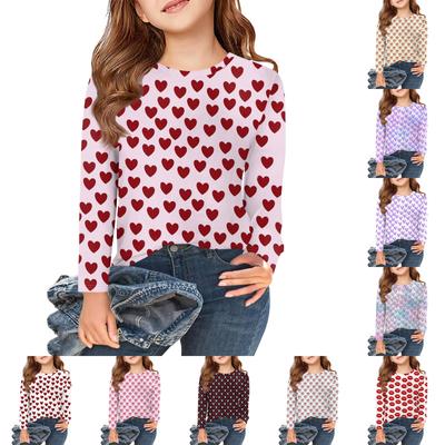 Girls Long Sleeve T Shirts Kids Fall Tops Crewneck Pattern Printed Basic Tees 5-14Y