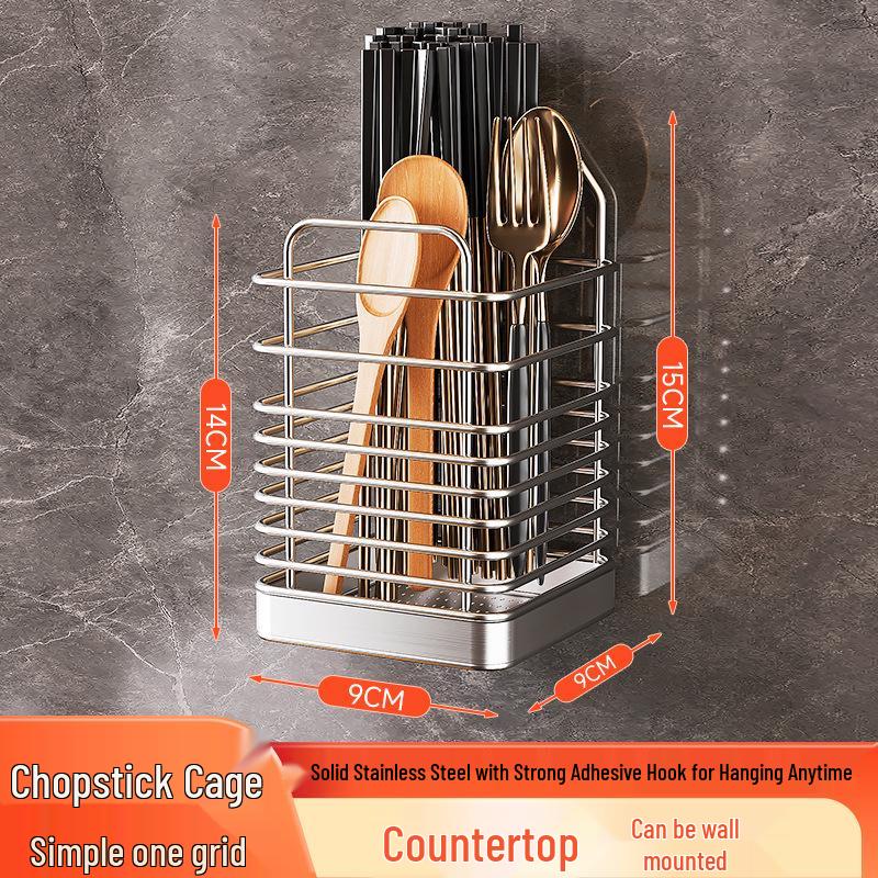 Wall-Mounted Stainless Steel Kitchen Utensil Holder for Chopsticks, Knives, and Forks