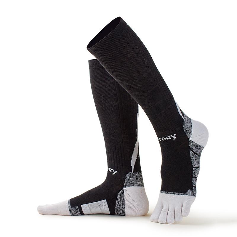 1 Pairs Man Toe Sport Socks Colorful Stripes Marathon Long Running Absorption Sports Socks Thicken Towel Sole Shock Tennis Socks