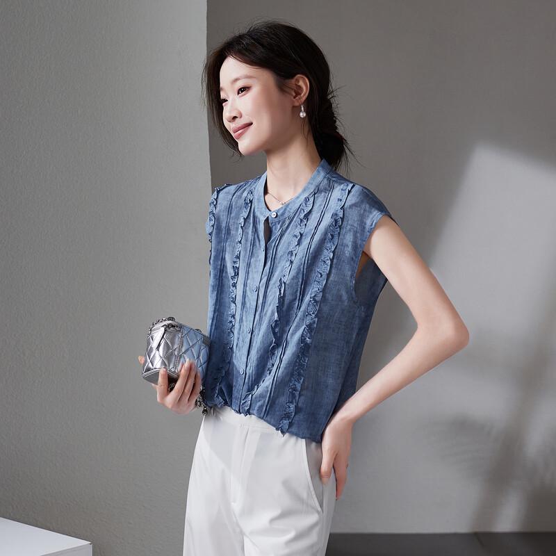 SOFSIL 2026 Summer Pleated Mulberry Silk Shirt L