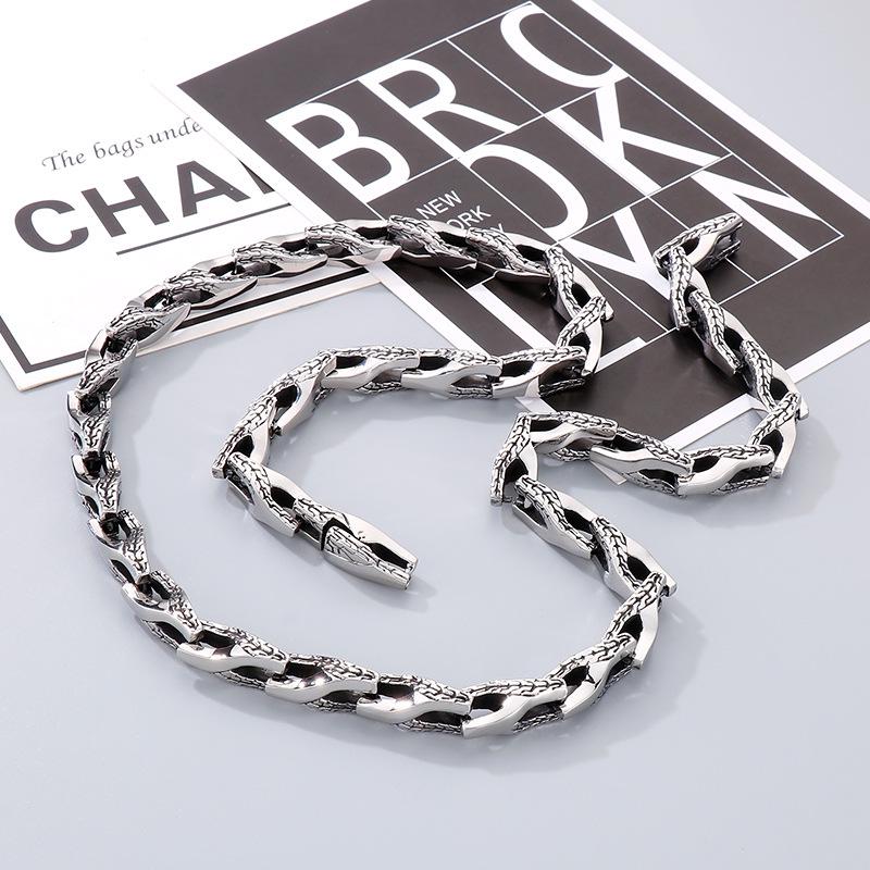 Męski Zestaw Bransoletki i Naszyjnika ze Stali Tytanowej w Stylu Retro Wężowy Splot