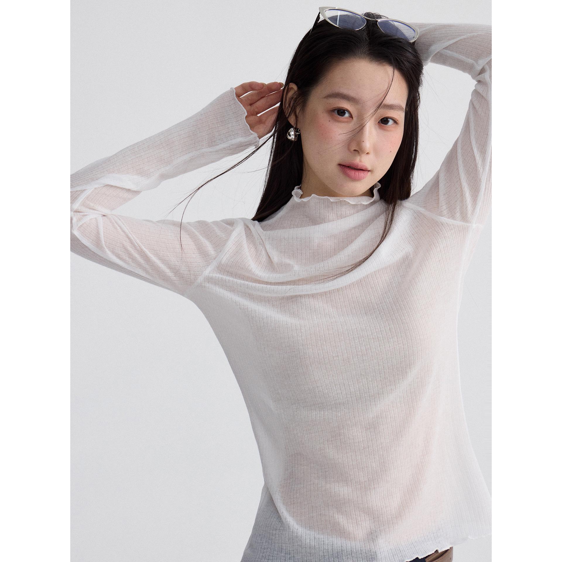 

Hazy Moonlight Women s Spring Ruffle Collar Puff Sleeve T-shirt Inner Layer N0059D One Size (85-125) білий