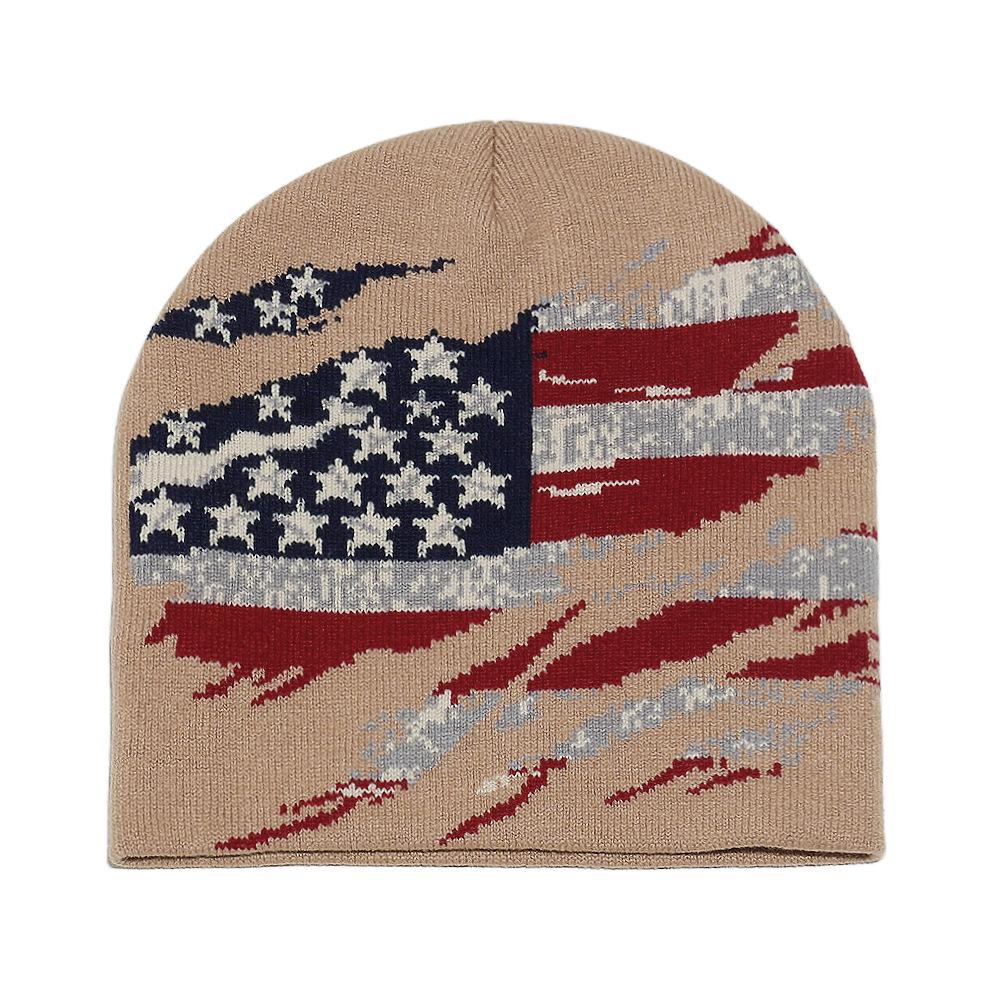 Cold Hat Men's Winter New Pullover Hat American Retro Flag Star Jacquard Knitted Hat Ear Protector Wool Hat