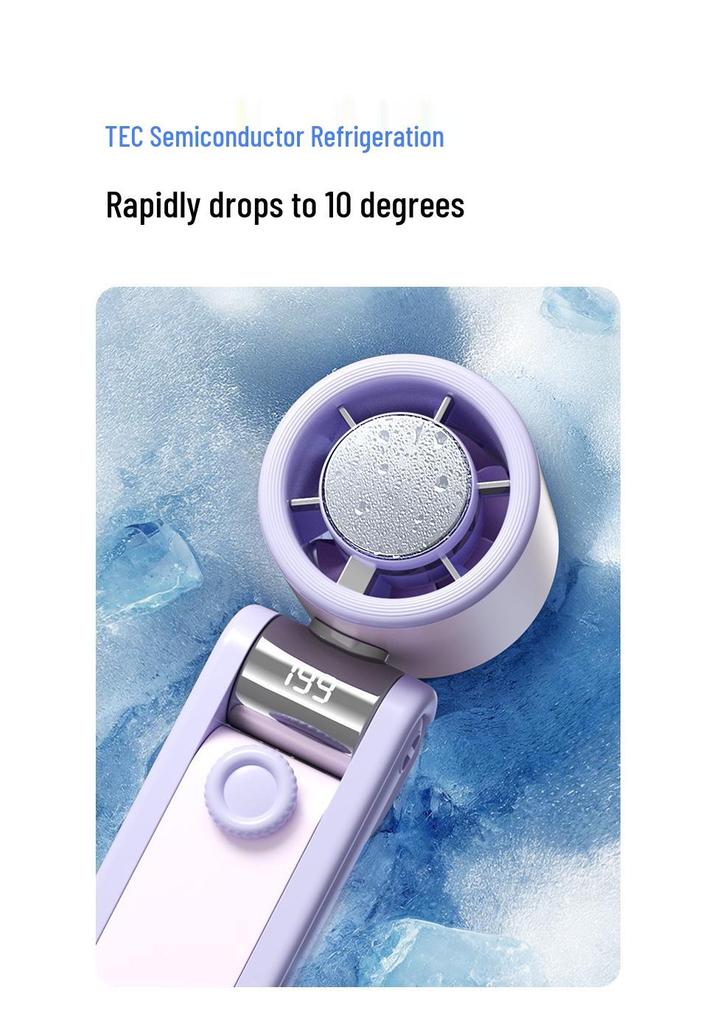 2026 High-Speed Handheld Fan with Digital Display, 199 Gears, Ice Pack Cooling, Turbine, Three-Fold Design & Lanyard.