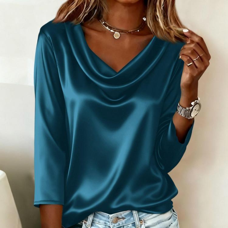 Solid Tops Blouse Business Casual Women For Long Sleeve Dressy 3/4 Shirt
