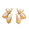 Yhpup Hot Style Simulated Pearls Zirconia Flower Stud Earrings Stainless Steel Fashion Chic Charming Jewelry Prevent Allergy