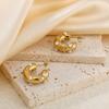 Pearl Zirconia Hoop Earrings For Women Gold Color Stainless Steel Rhienstone Stud