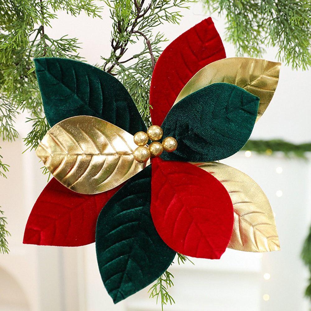 Cloth Glitter Christmas Flower Large Size 32cm Flower Ornament Soft Festival Party Supplies Flower Ornaments