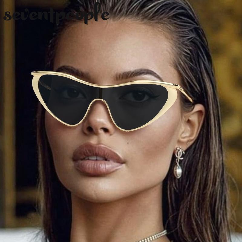 Y2K Punk Sexy Cat Eye Shield Sunglasses Women  Luxury Brand Vintage One-Piece Sun Glasses For Ladies Fashion Goggle Shades