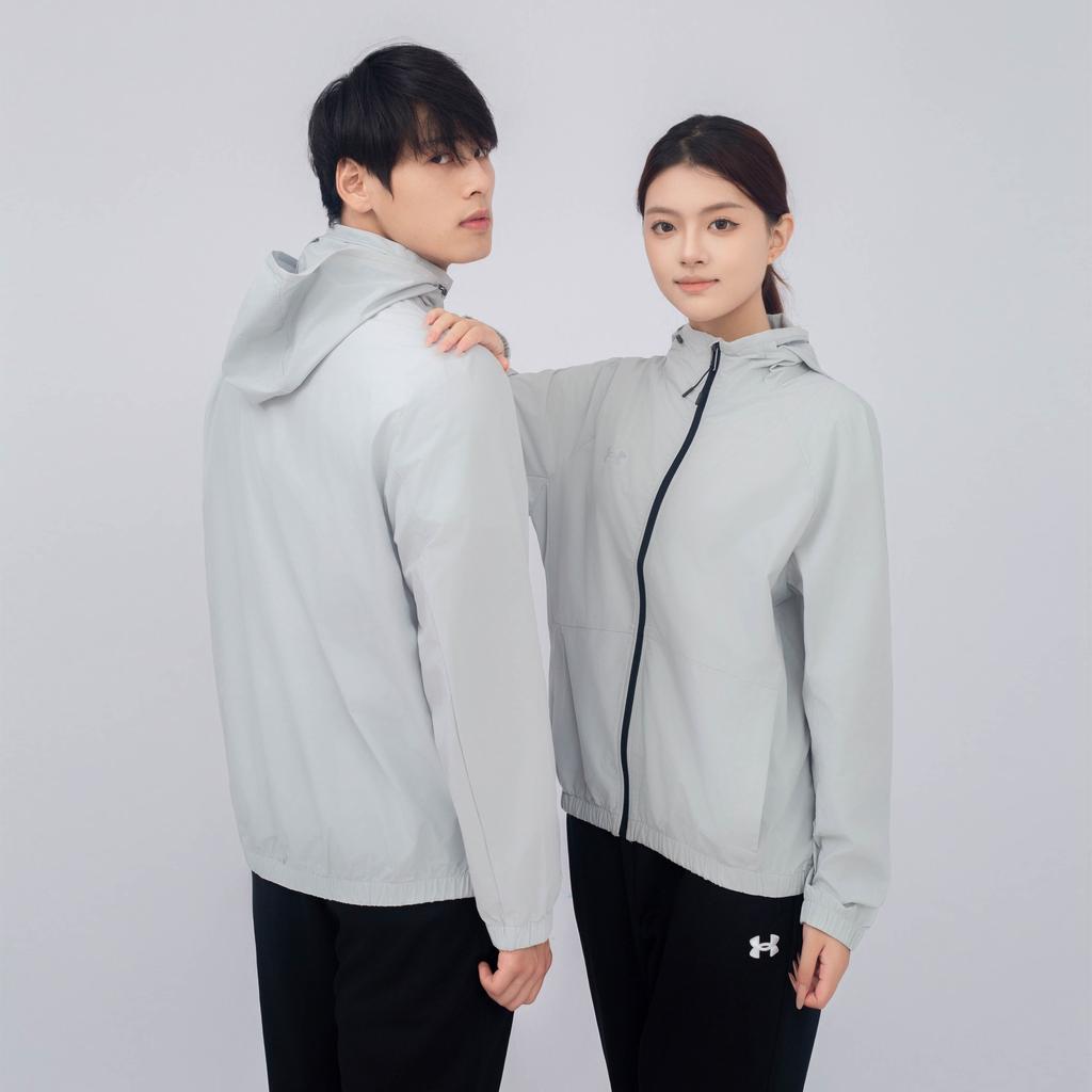 Under Armour Windbreaker Zip-Up Hoodie Solid Color Small Logo Long Sleeve Jacket Unisex Jackets Gray 24500401-009