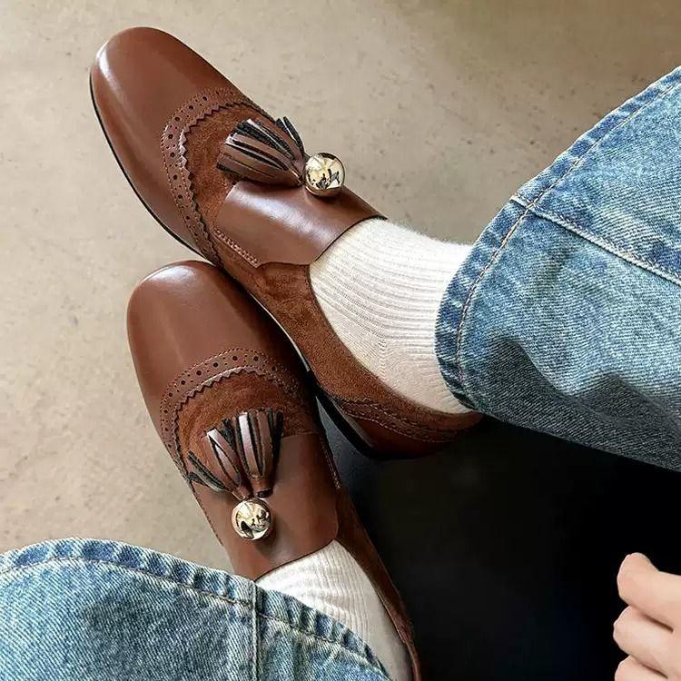 

Туфли-лодочки Xiaoxiangfeng на плоской подошве, в черно-белой цветовой гамме, детские с бахромой в виде пшеничных колосьев, и качество иностранного шика абсолютно уни 40 малиновый