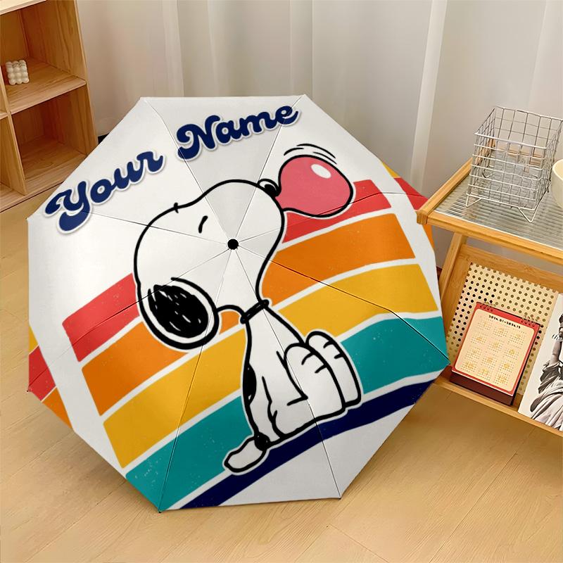 Custom Text Automatic 8 Bone Umbrella, Portable Sun Rain Protection UmbrellaSnoopy Peanuts