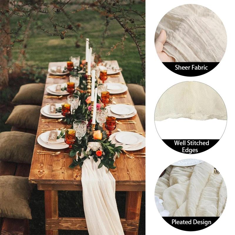 90x400CM Semi-Sheer Gauze Table Runner For Wedding Reception Sheer Bridal Shower Birthday Party Banquet Xmas Table Decoration