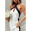 IHUASU Summer Cotton Hemp Halter Neck Open Temperament Dress Woman