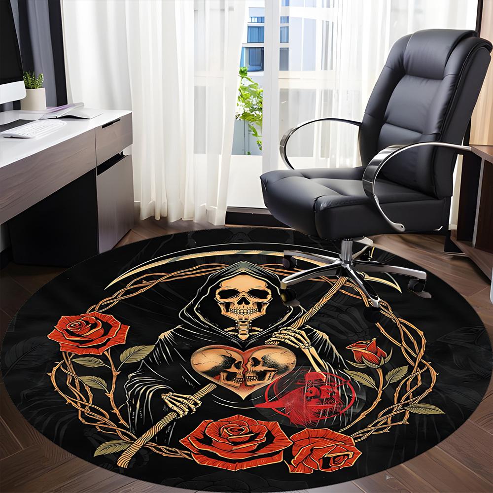 1pc Death Roses Office Round Area Rug, Under Office Chairs Bedroom Living Room Home Decor, Room Deco